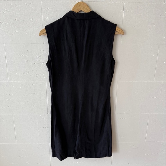 Vintage | Black Sleeveless Viscose Silk Shirt Dress | Minimalist | Size Small - Picture 7 of 8